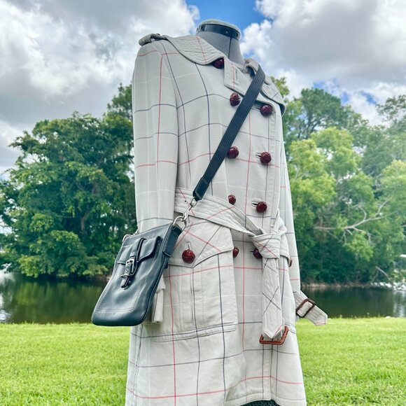 Coach Vintage Hamptons Black Leather Swingpack Silver Hardware White Stitching - Picture 4 of 12